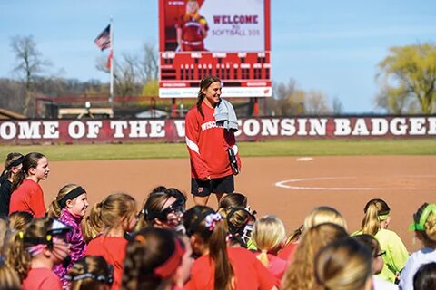 Danielle Zymkowitz coaching University of Wisconsin softball players