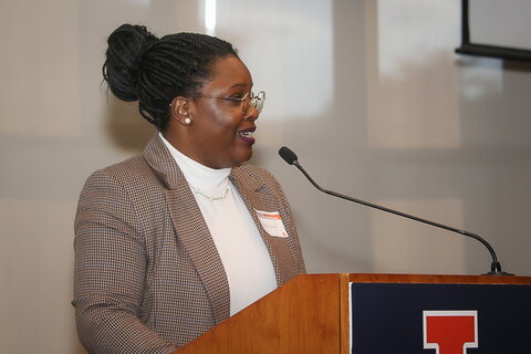 One of Dixon's former students giving a speech at the ceremony